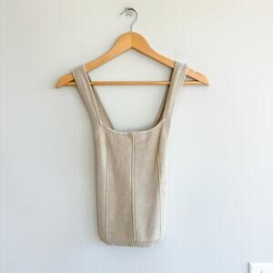 Abercrombie & Fitch Ribbed Knit Square Neck Tank Top Cream M